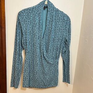 Talbots Blue Patterned Long Sleeve Tee